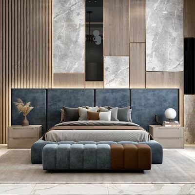 kopen Van het de Slaapkamermeubilair van het douanehotel van de het Fluweelstof de Koninklijke Koning Size Bed online manufacture