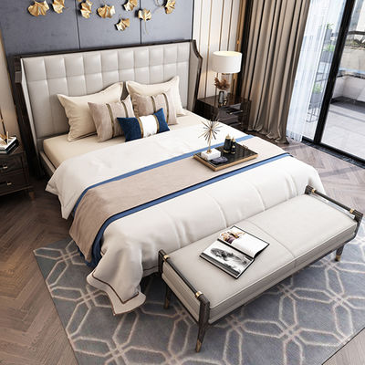 kopen Van het de Slaapkamermeubilair van het douanehotel Kader van het het Leer het Stevige Houten Bed voor het Huis van de Hotelvilla online manufacture