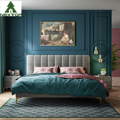 Goede prijs Op maat gemaakte houten dubbelbed Queen Platform King Size Stof Bed Hotel slaapkamermeubelen online
