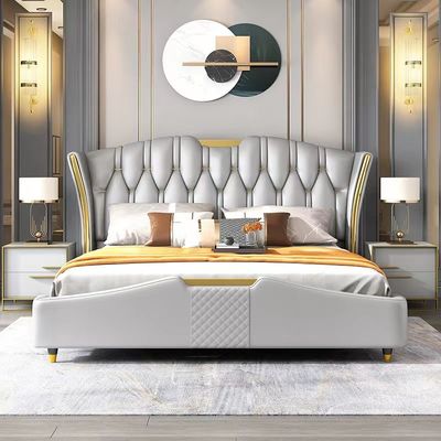 Aangepast het Leer Stevig Houten Bed van Koningssize bedroom furniture