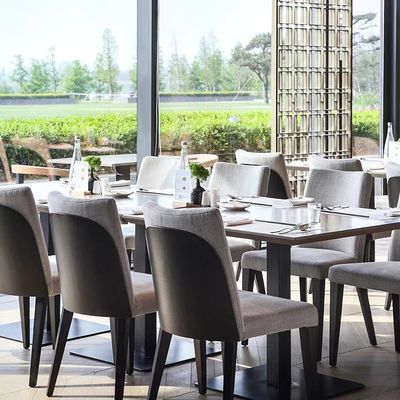 Stevige Houten Moderne de Rugleuning van de Restaurantstoel Stof Beklede het Dineren Stoel