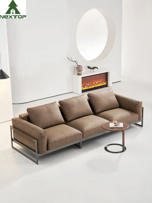 Het leven de Zaal van het Leer Bruine Hotel Bank 3 Seaters Zacht Doend leunen Sofa Metal Frame