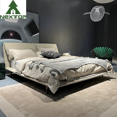 Roestvrij staal gepoleerde slaapkamer sets modern wit leer king size bed