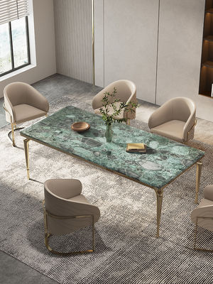 Italiaanse hotel-restaurantmeubilair Reghoekig Natuurmarmer Edelstaal Metalen Eettafel