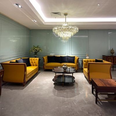 Vintage hotel lobby meubels Houten frame Chesterfield Leer villa sofa set
