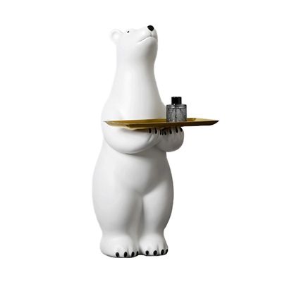 Creatieve witte ijsbeer zijtafel grote vloer stand decoratie met theebak