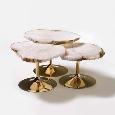 SUS 304 Onregelmatig gevormde sneeuwsteenkoffietafel set High End metalen spiegelbasis