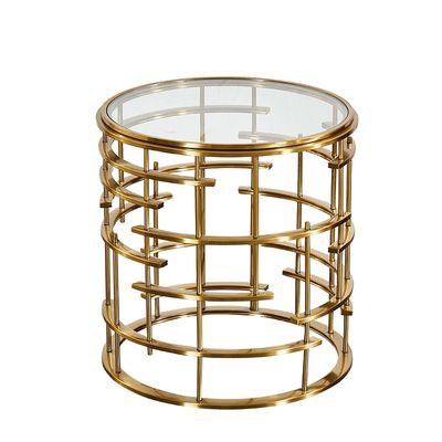 Gouden metalen hoek tafel bank zij tafel ronde glazen tafel bovenkant bed tafel