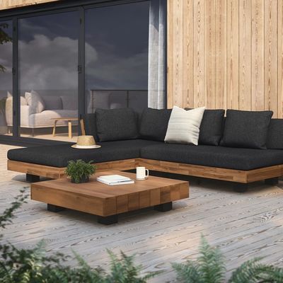L-vorm sectioneel weefsel buitenbank bed met houten frame voor dak patio